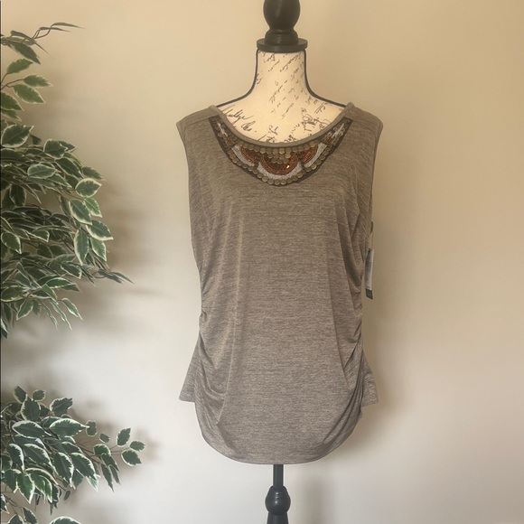 A. Byer Grayish Tan Embellished Sleevless Tee - Picture 1 of 5